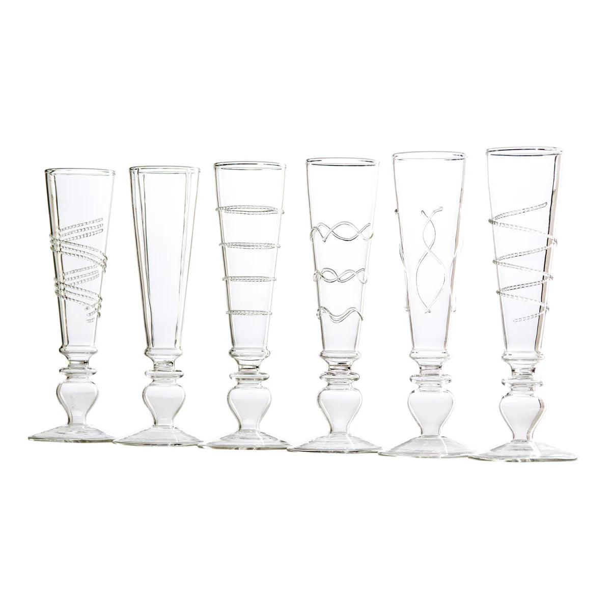 Abigails Footed Razzle Dazzle Champagne Flutes with Clear Accents, Set of 6