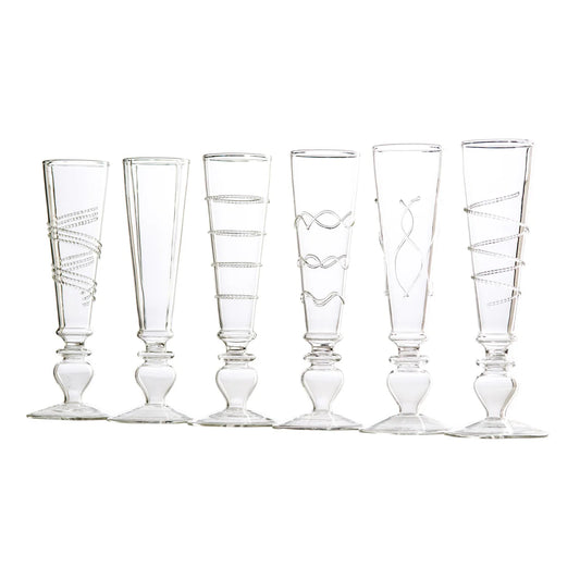 Abigails Footed Razzle Dazzle Champagne Flutes with Clear Accents, Set of 6